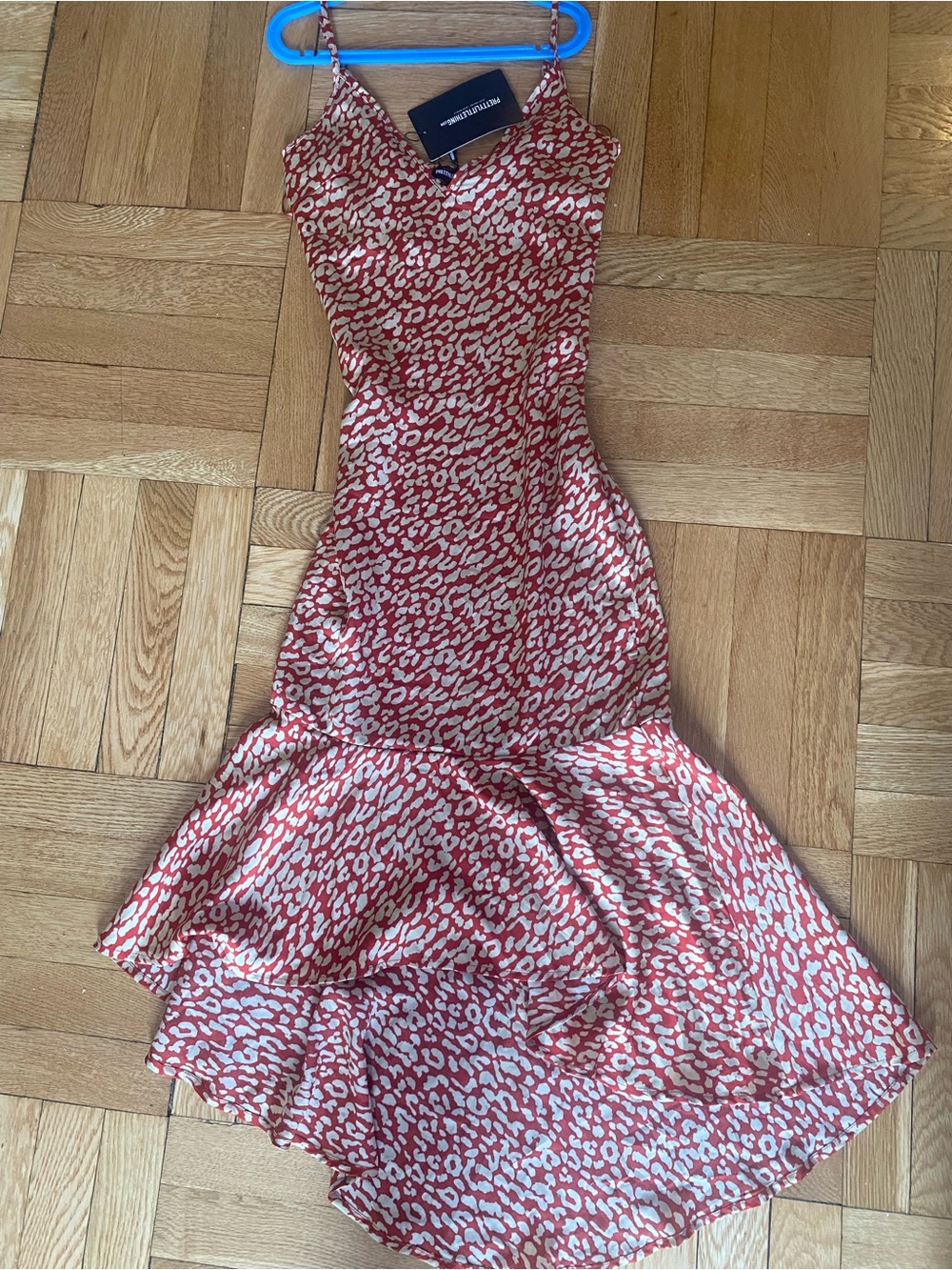 PrettyLittleThing Red and Cream Animal-Print Maxi Slip Dress